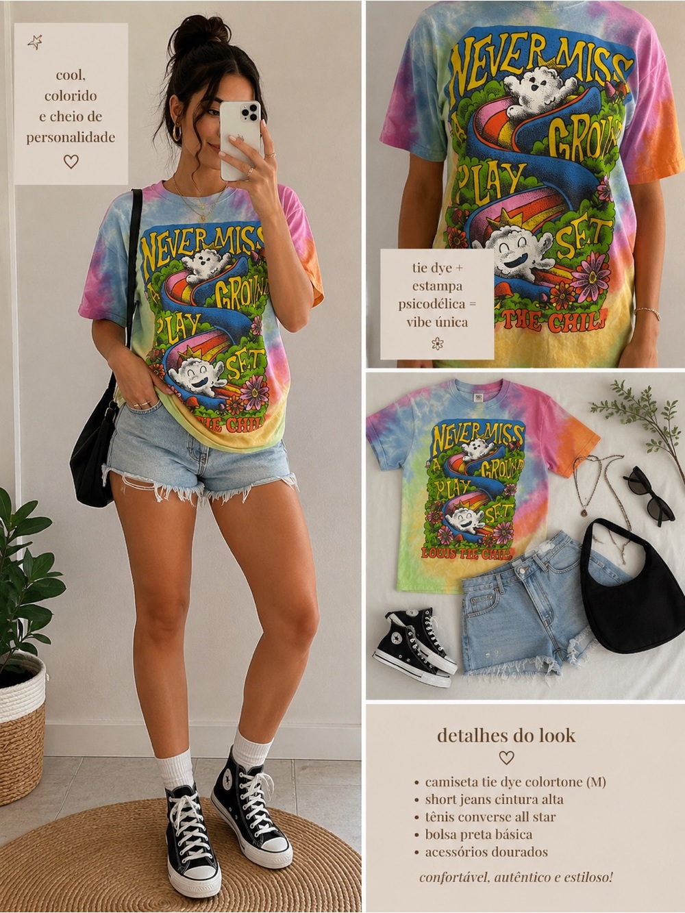 Tie-Dye Graphic Tee — Multicolor "Never Miss"